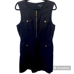 Tahari Dress Size 14 Arthur S. Levine Black Mini/Midi Sleeveless Safari Utility